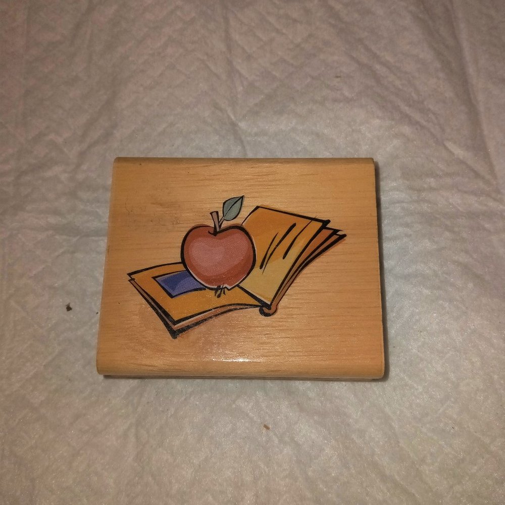 Book with Apple Rubber Stamp - NEW